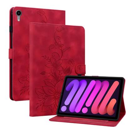 Front. Dteck - Case for Apple iPad mini (A17 Pro) 2024 & iPad mini 6th Gen 8.3" 2021,Embossed Pattern PU Leather Flip Card Holder Cover - Red.