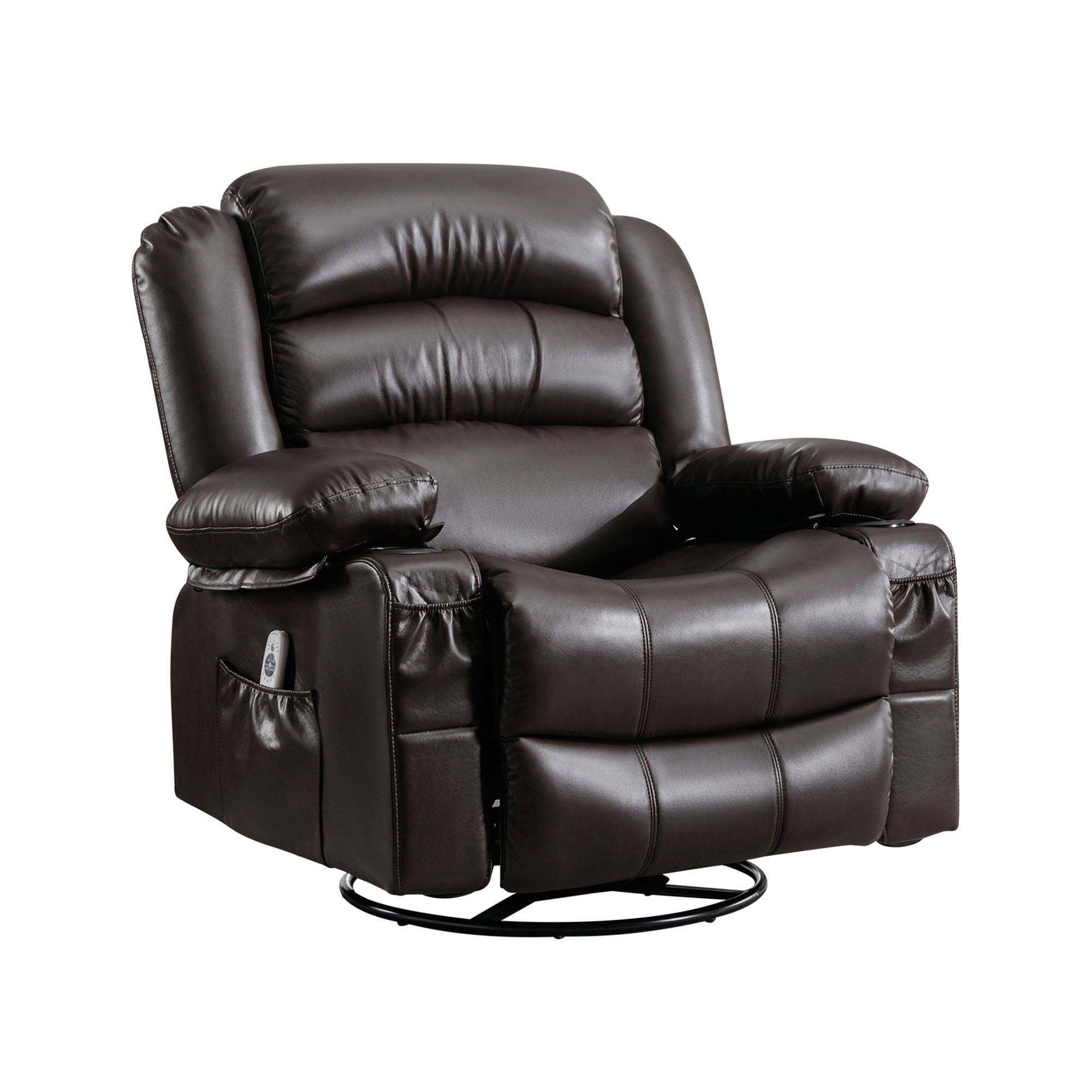 Front. Boyel Living - Massage Swivel Rocker Recliner Chair with Vibration Massage and Heat Ergonomic Lounge Chair - Brown.