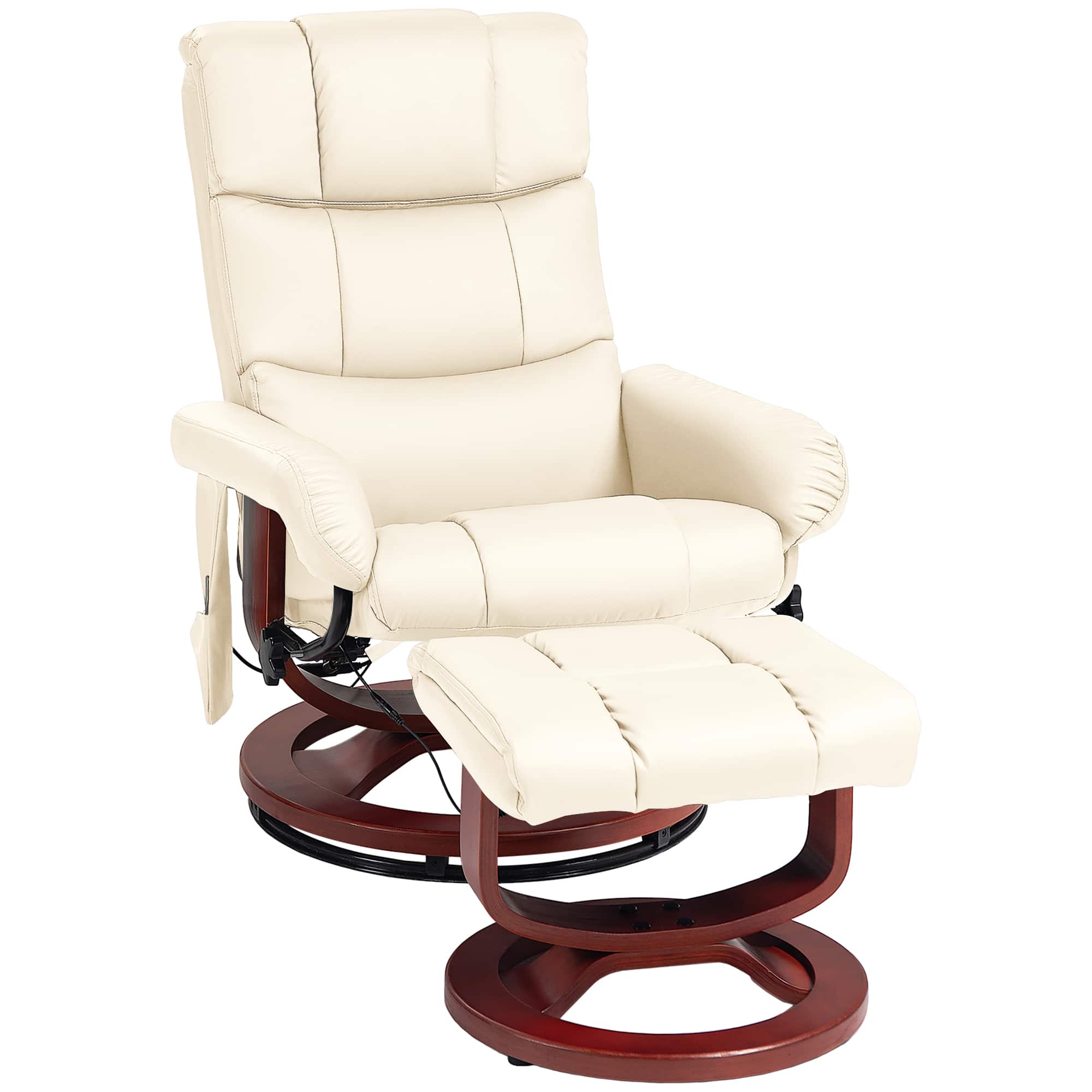 Homcom - Massage Recliner with Ottoman: Swivel Footrest Faux Leather Chair w/Remote 10 Vibration Point - Cream White