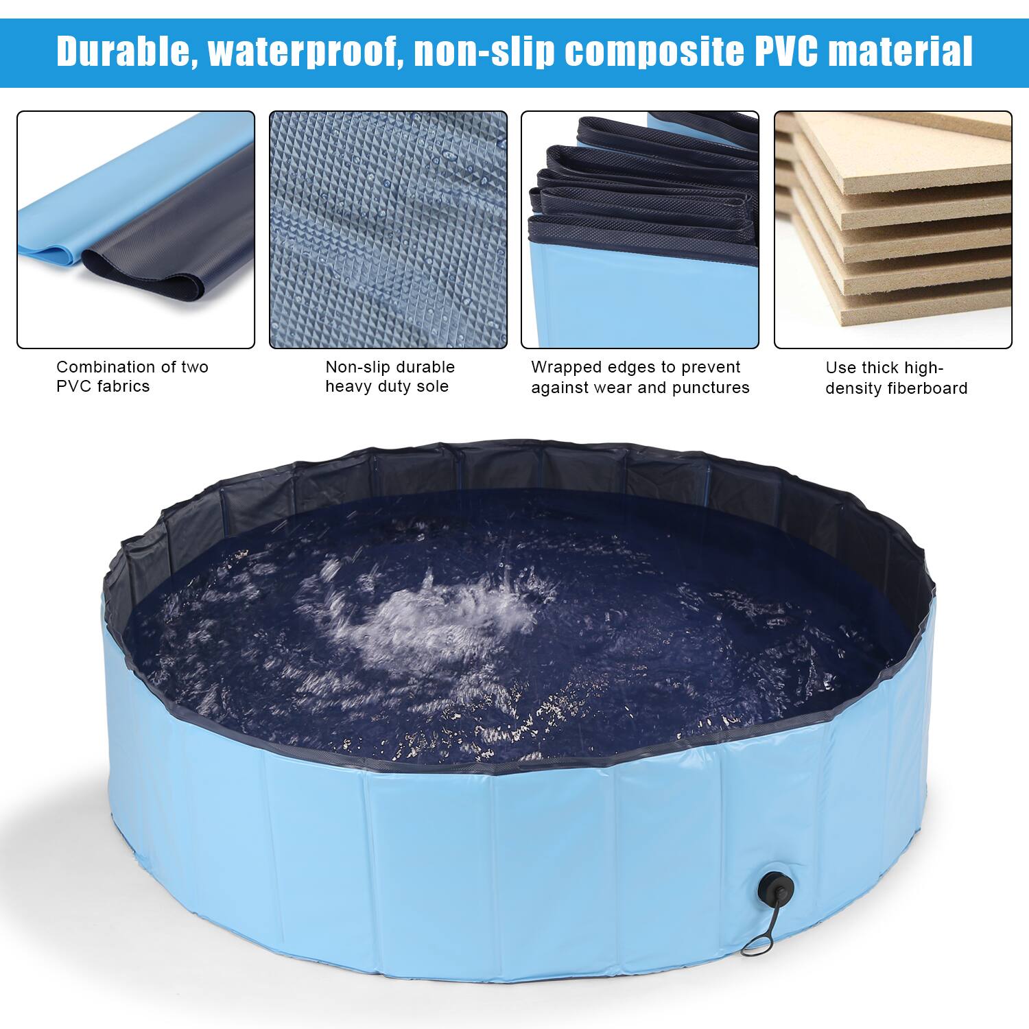 Durable, waterproof, non-slip composite PVC material

- Combination of two PVC fabrics
- Non-slip durable heavy duty sole
- Wrapped edges to prevent against wear and punctures
- Use thick high-density fiberboard