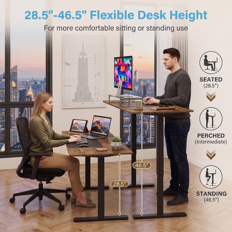 28.5"-46.5" Flexible Desk Height  
For more comfortable sitting or standing use  
SEATED (28.5")  
PERCHED (Intermediate)  
STANDING (46.5")