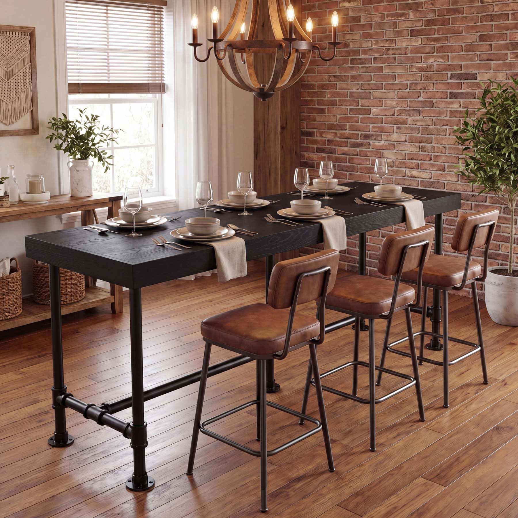Left. Tribesigns - 71-Inch Long Solid Wood Counter Height Dining Table, Black - Black.