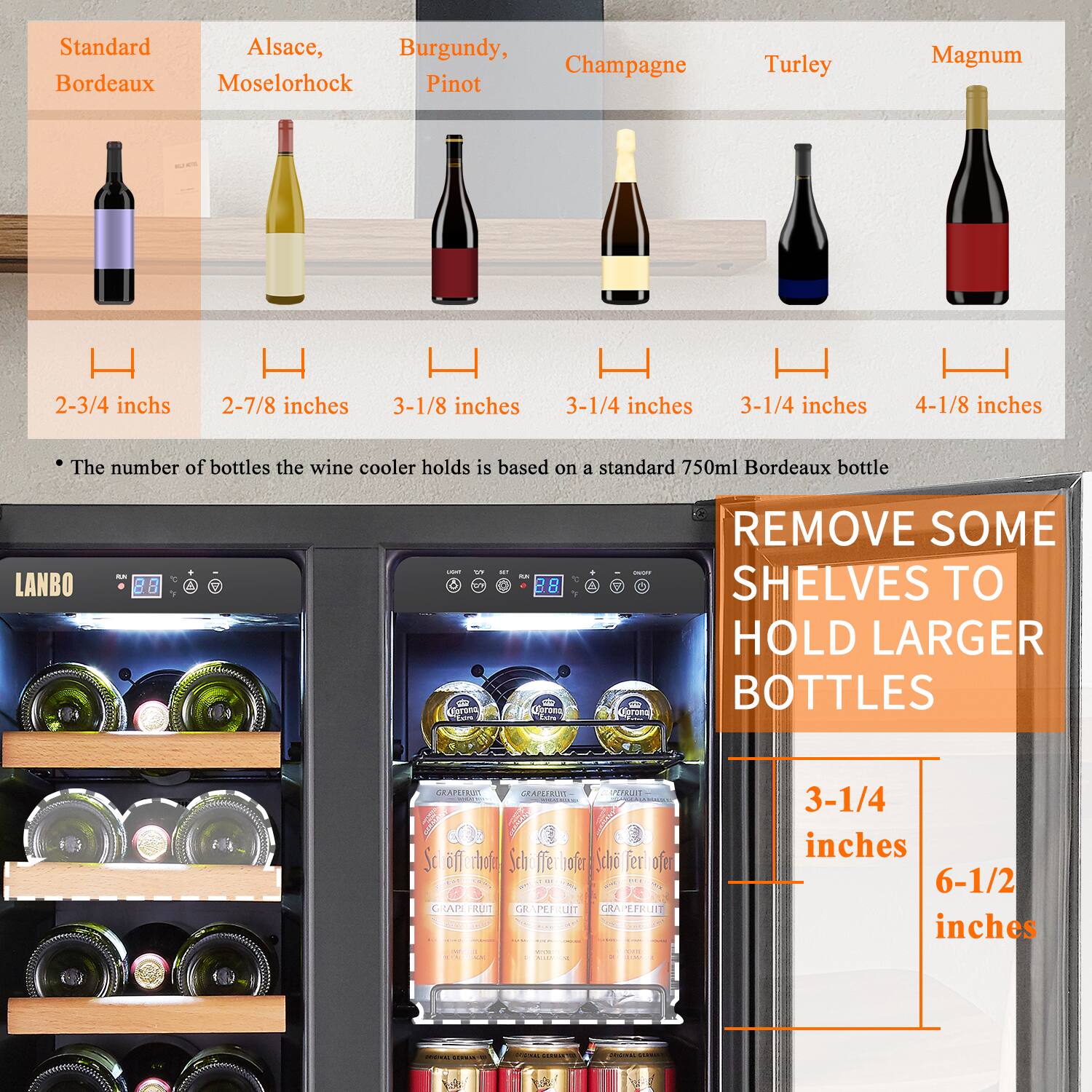 Alt View 19. Lanbo - Freestanding/Built-In 23.4'' width 18 Bottle 56 Can Dual Zone Combo Wine and Beverage Cooler - Black.