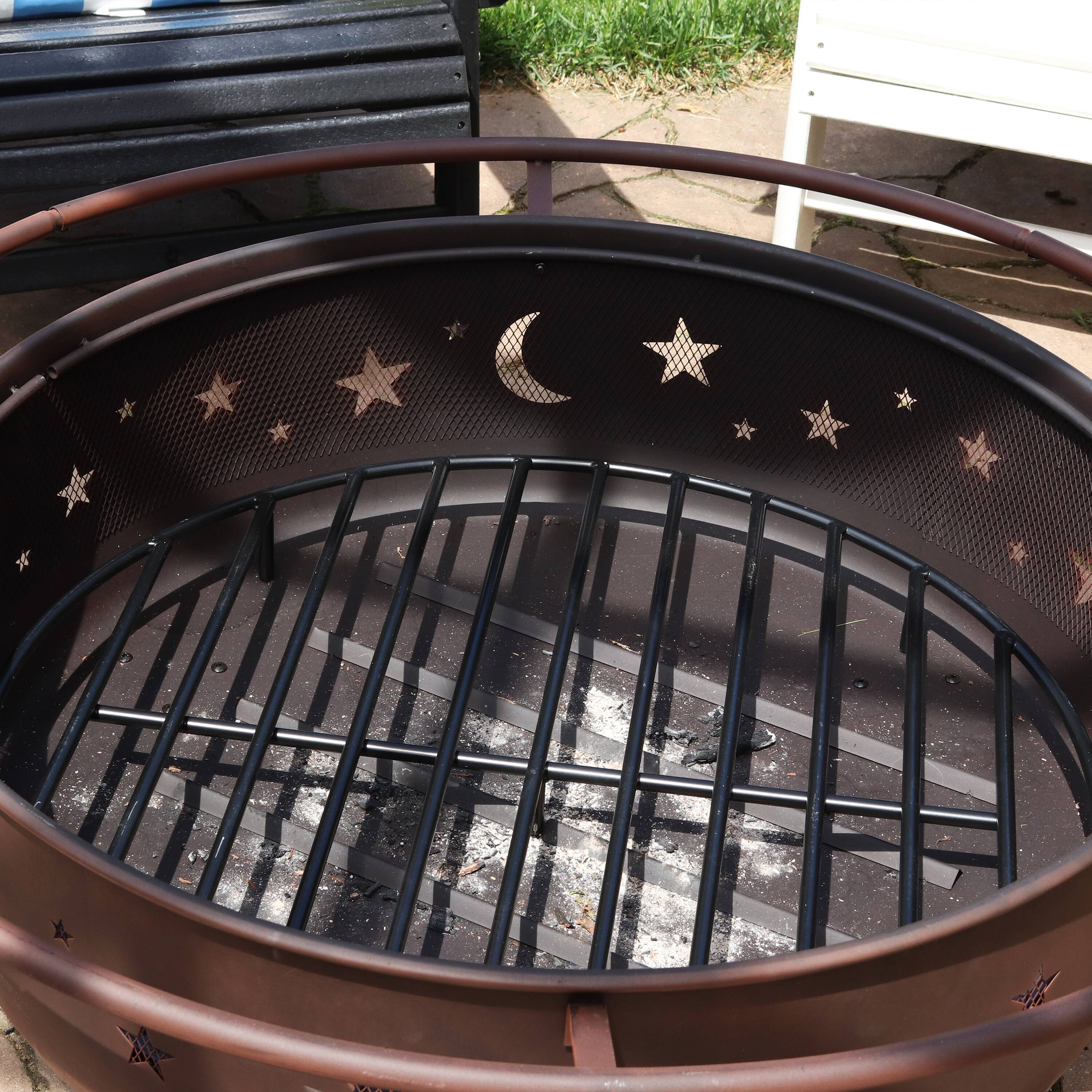 Alt View 1. Sunnydaze - 36 in Steel Round Outdoor Fire Pit Grate with Heat Resistance - Black.