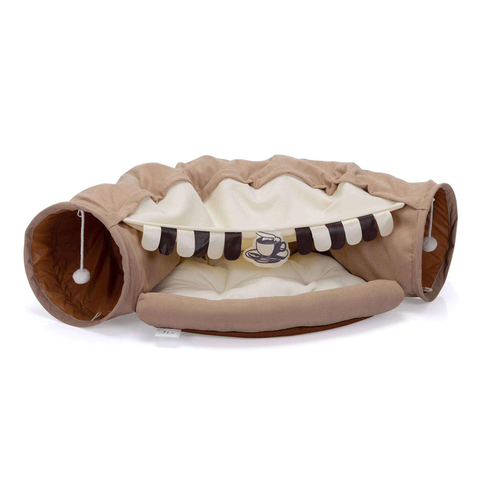 Alt View 8. Pefilos - 49" Cat Tunnel Bed for Indoor, Cat Tube with Collapsible Washable Cat Bed, Cat Toys for Kitty City - Brown.