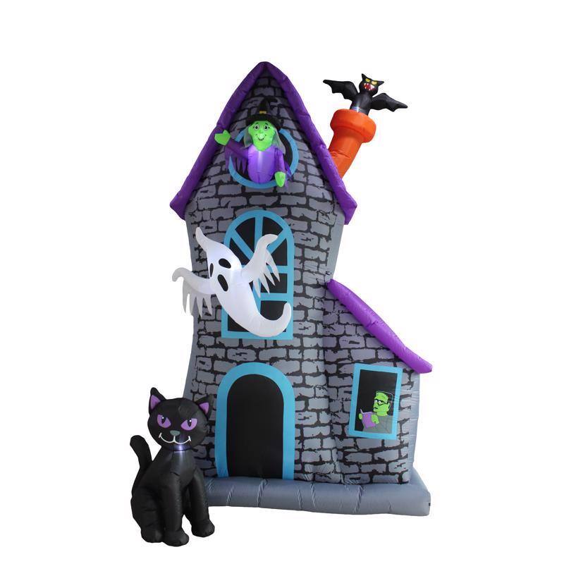 Angle. A Holiday Company - A Holiday Company 12 ft. LED Prelit Haunted House Inflatable - Multicolored.