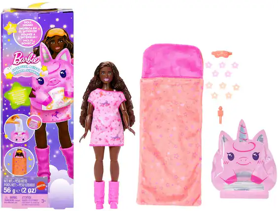 DOLL 7 INSIDE! IMUECA EN SUGGESTER EL INTERIORI POUPE L'INTRIEUR ! INCLUI BONECA! Barbie ZZZZ SLEEPOVER REVEAL PYJAMA SURPRISE
THE DARK 104 LA GLOW & BRILLA OSCURIDAD DANS BRILLE NOW LE NO BRILHA ESCURO
WACLUDED INSEUIEUT INTELLING
NET WT. PESO NETO POIDS NET PESO LQUIDO MATTEL 56 g (2 OZ) WARNING: ATTENTION CHOKING HAZARD Smat wts DANGER 0 ETOUFFEMENT arb or children under pors Potas cements. convient 2016 3+ entants 56 mons 26 DOG