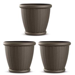 Suncast - Willow 18" Plastic Decorative Wicker Patio Planter Pot, (3 Pack) - Java