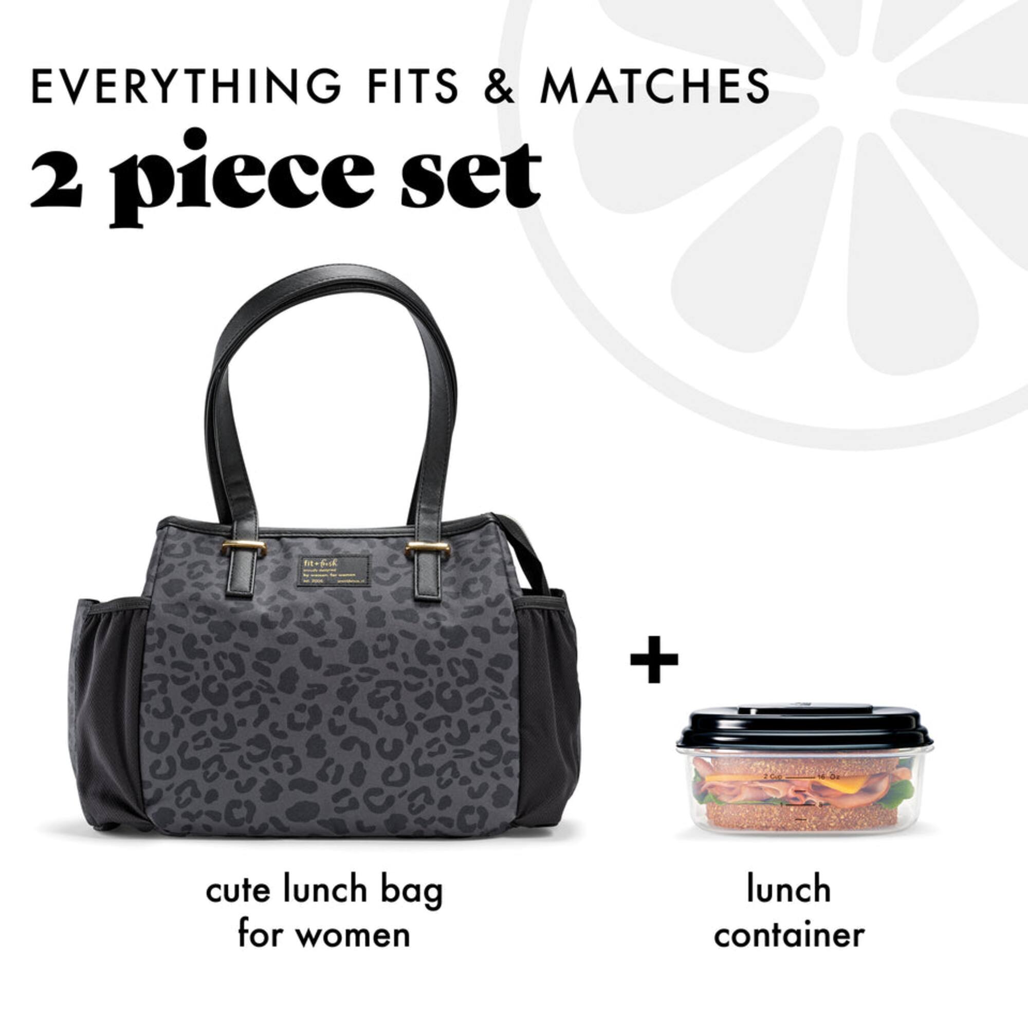 EVERYTHING FITS & MATCHES  
2 piece set  

cute lunch bag for women  
+  
lunch container