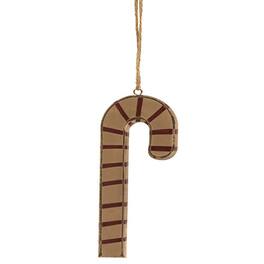BreeBe - Antiqued Wooden Candy Cane Ornament - Taupe