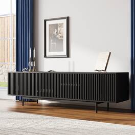 POVISON - 78.74"Mid-Century Modern TV Stand,Modern TV Console,Entertainment Center Media Console, with Openwork Iron Legs - Black