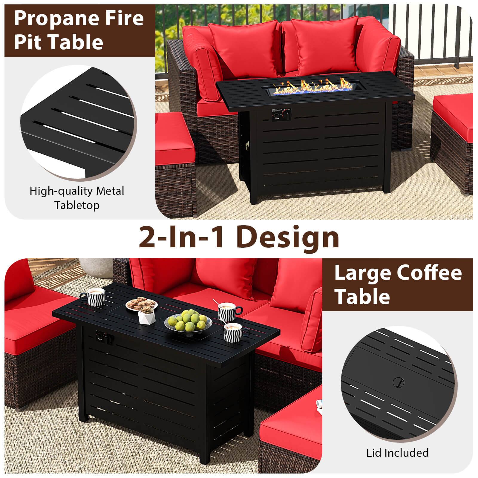 Alt View 9. Costway - Costway 5 PCS Patio Furniture Set Heavy-duty Frame Sofa Set with 60,000 BTU Firepit Table - Red.