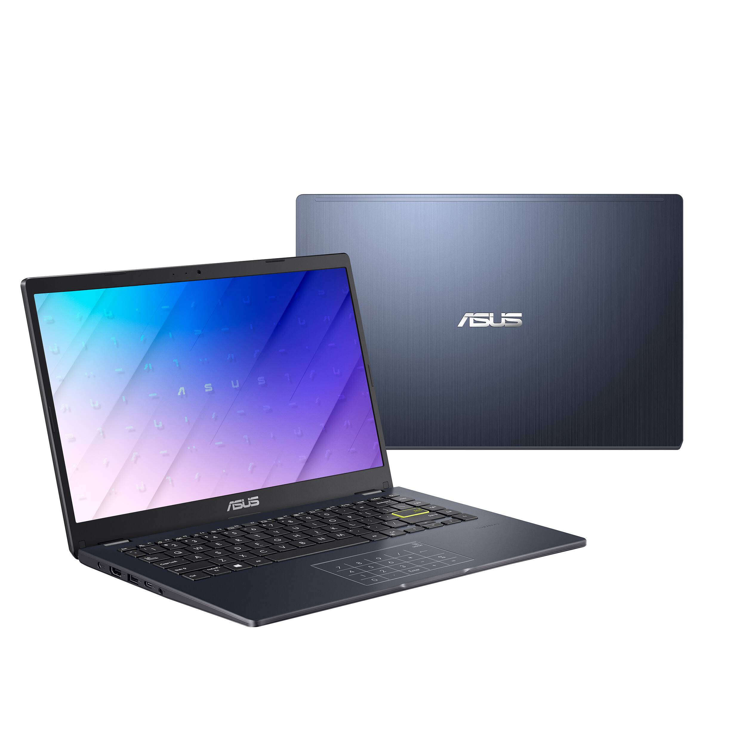 ASUS laptop computer with a purple screen.