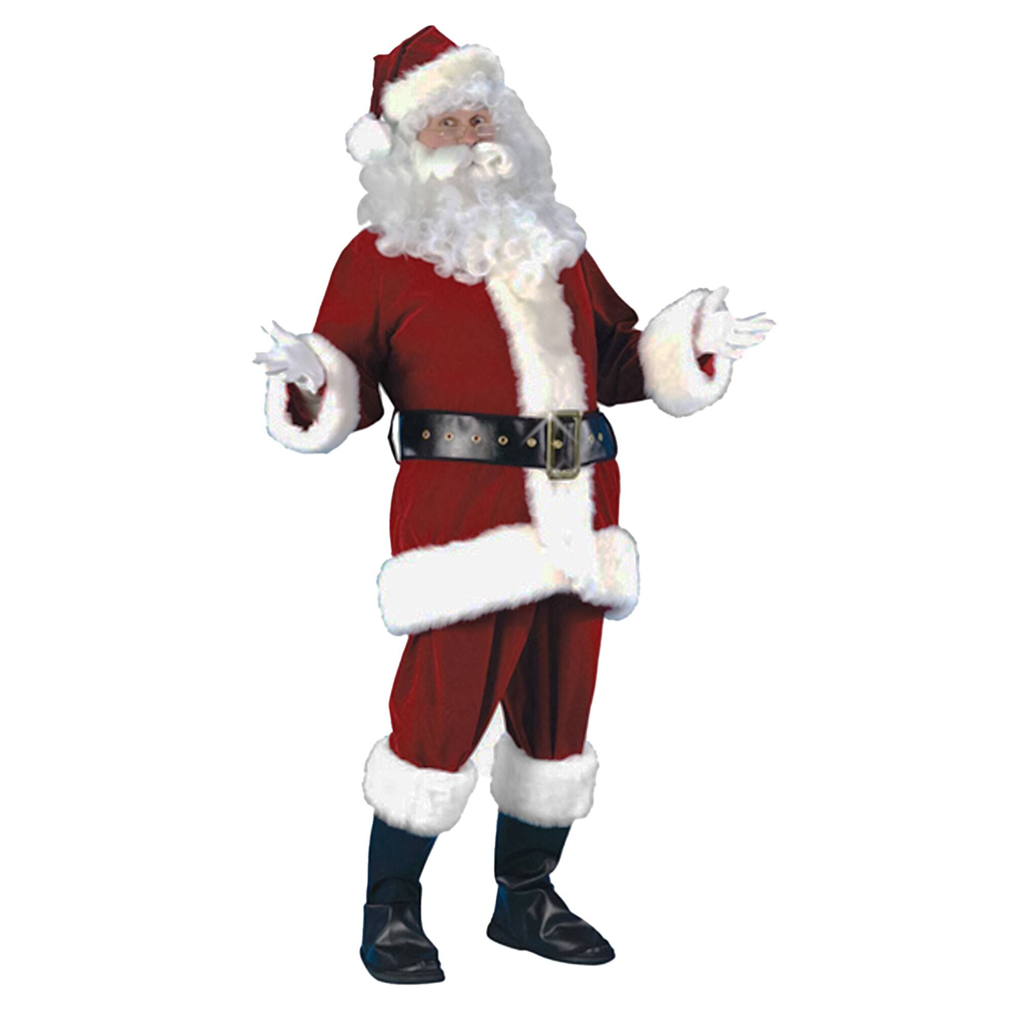 Alt View 1. Fun World - Red and White Plush Velour Santa Claus Adult Christmas Costume Suit - Plus Size - Red.