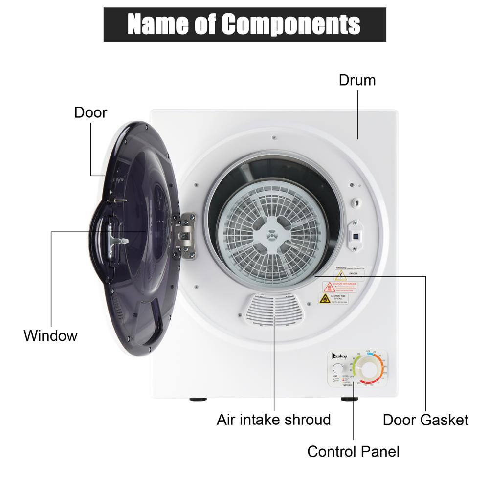 Name of Components  
- Drum  
- Door  
- Window  
- Air intake shroud  
- Door Gasket  
- Control Panel
