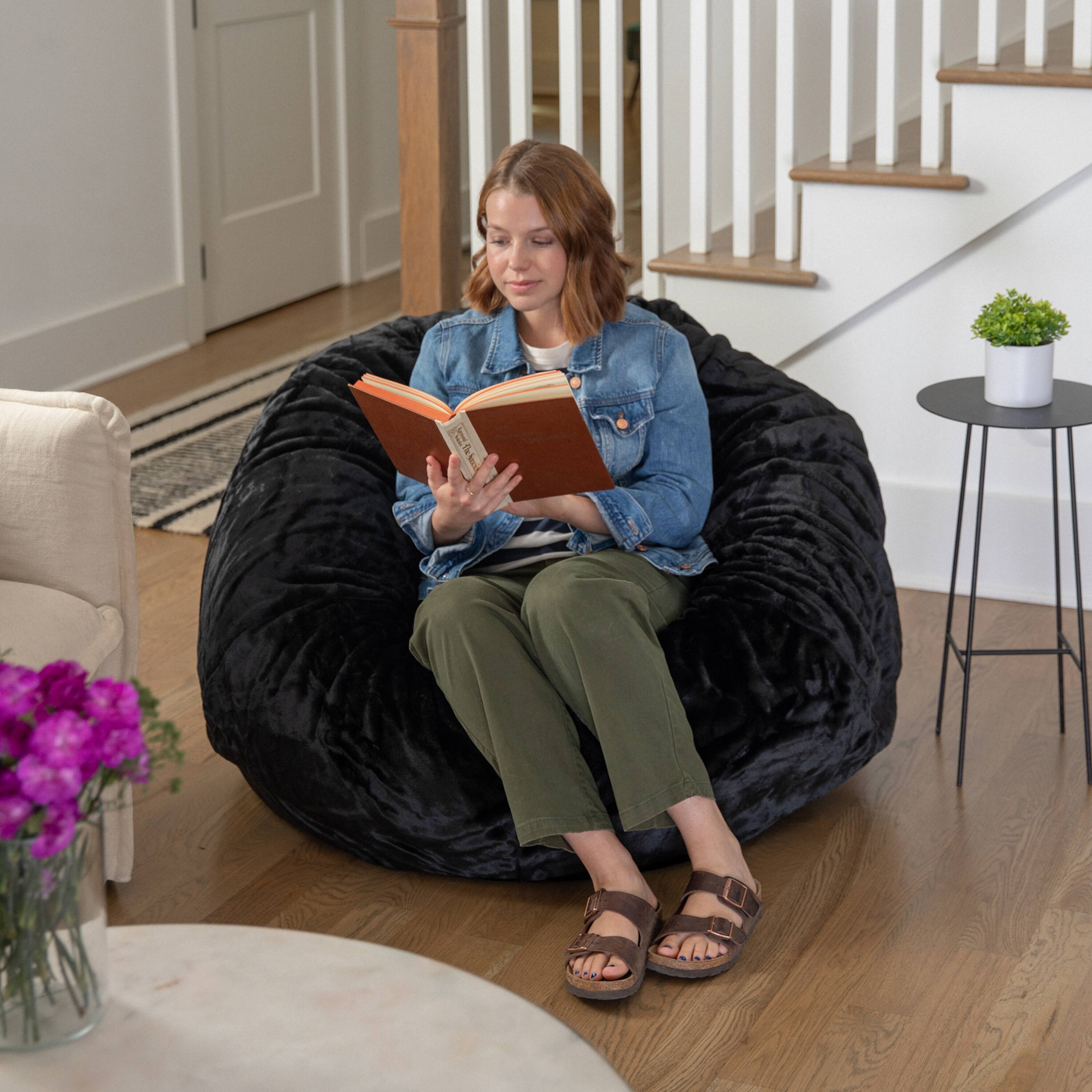 Alt View 1. Flash Furniture - Duncan Oversized Black Furry Refillable Bean Bag Chair for All Ages - Black.