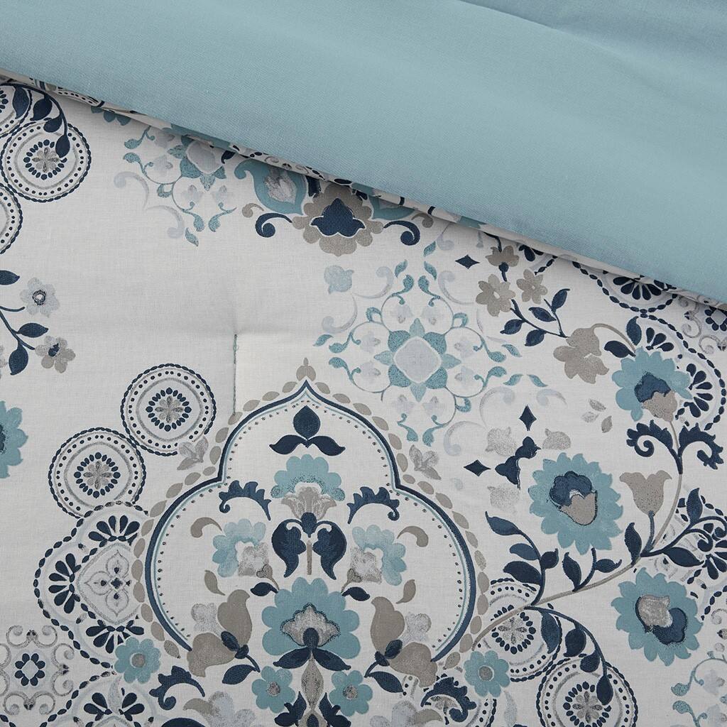Alt View 5. Gracie Mills - Gracie Mills Candice 3 Piece Floral Printed Cotton Comforter Set - Blue.