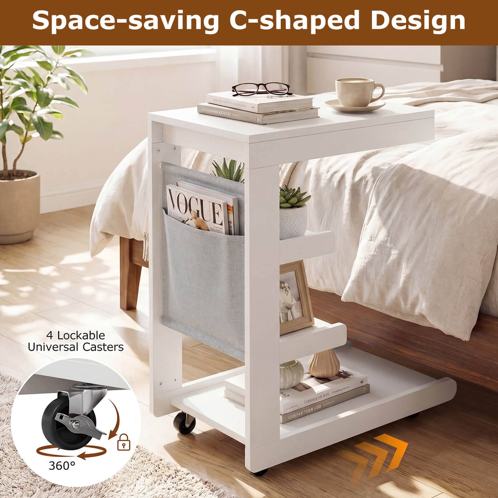 Space-saving C-shaped Design

4 Lockable Universal Casters

360°