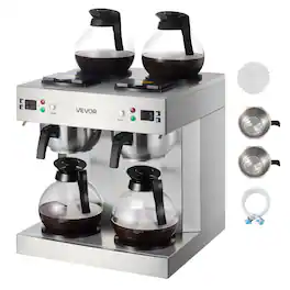VEVOR - Commercial Drip Coffee Maker, 24 Cups Coffee-Maker Machine with 4 Glass Carafes and 4 Decanter Warmer Plates - Silver;Black