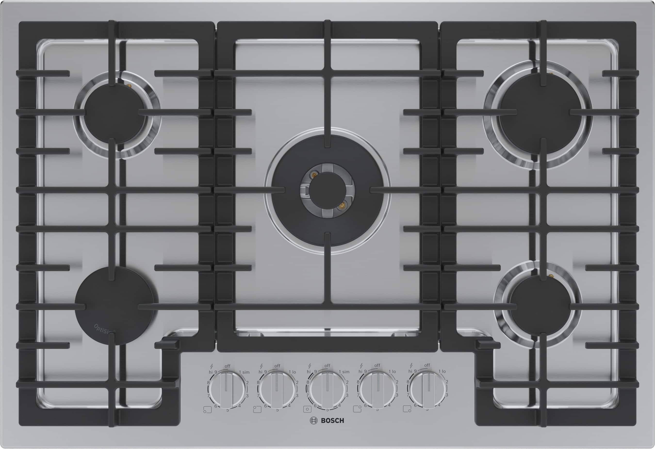 Front. Bosch - 800 Series 30" Built-In Gas Cooktop with 5 burners - Stainless steel.