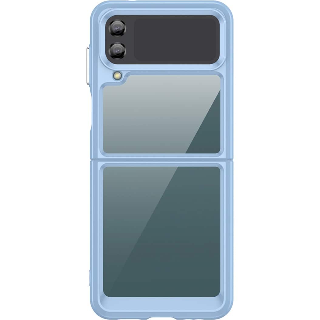 Front. SaharaCase - Hybrid-Flex Hard Shell Case for Samsung Galaxy Z Flip4 - Clear/Sky Blue.