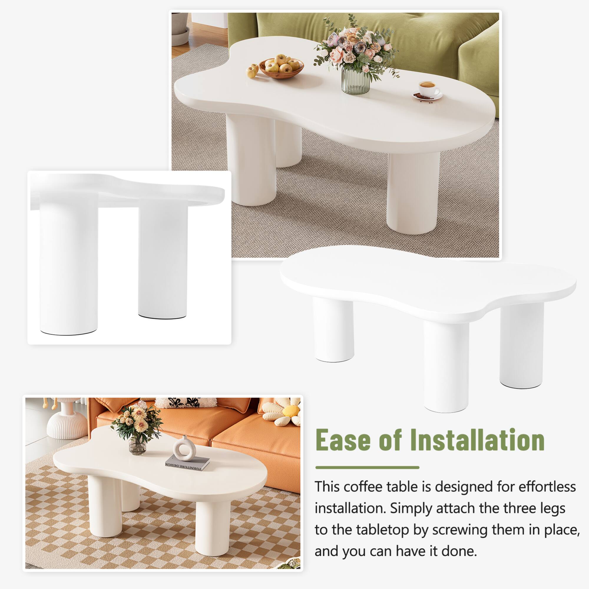 Ease of Installation

This coffee table is designed for effortless installation. Simply attach the three legs to the tabletop by screwing them in place, and you can have it done.