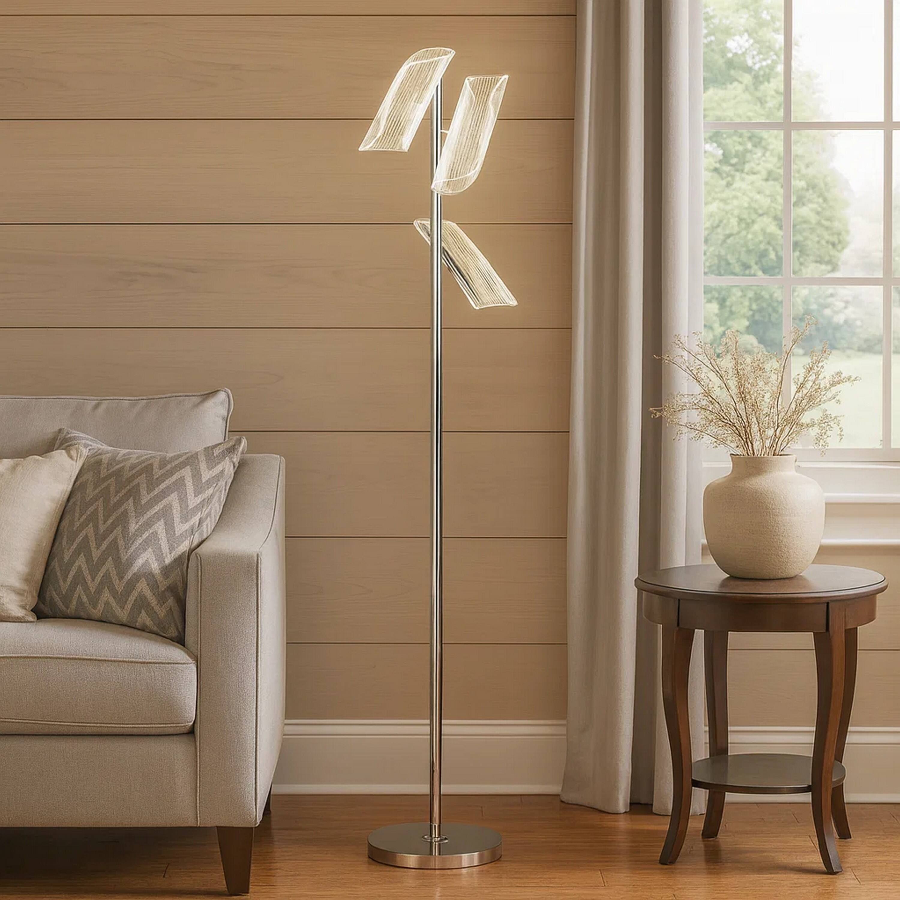 Alt View 2. Manhattan Lane - Spark 62 Inch Floor Lamp, 3 Cylindrical Acrylic Shades, Bright Nickel.