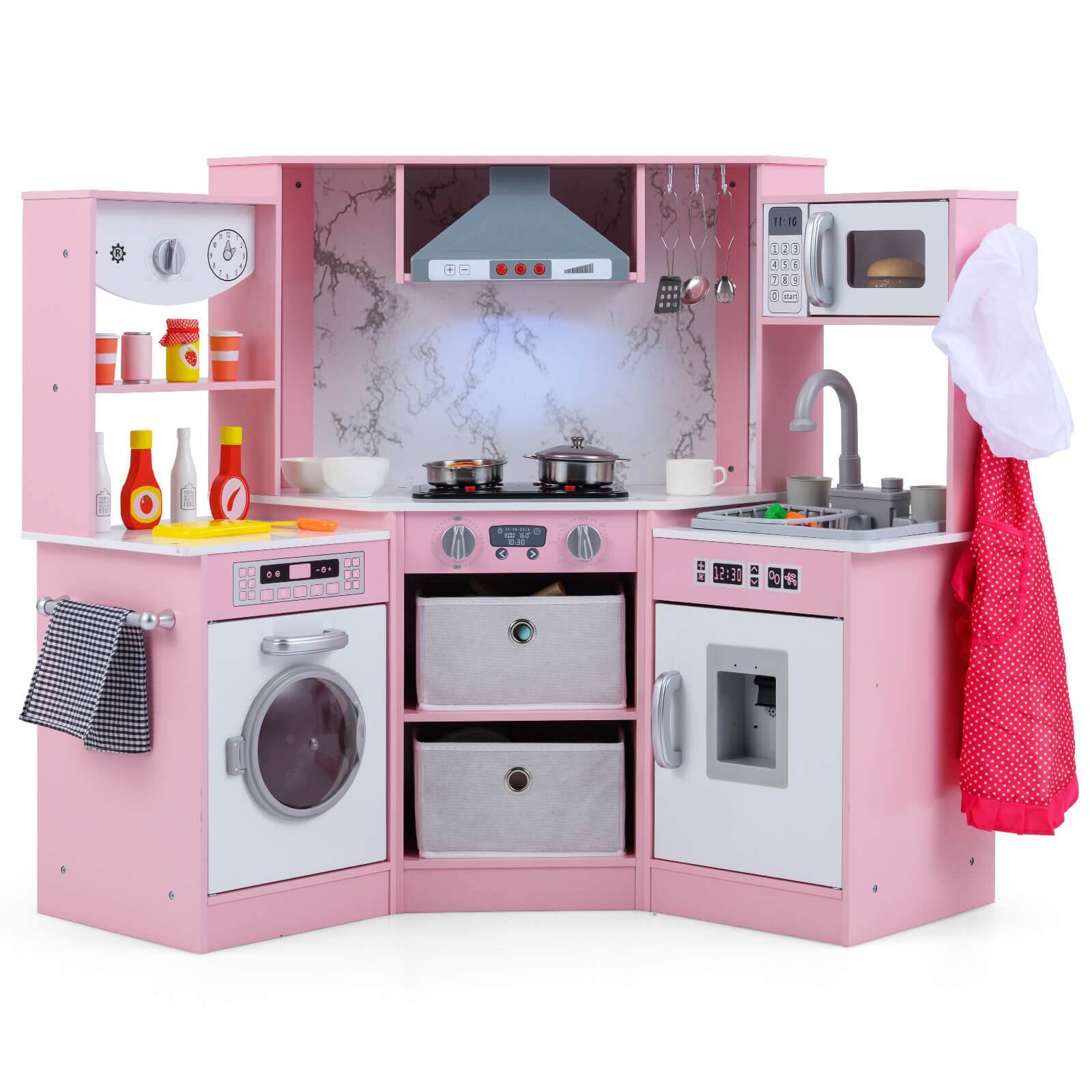 Costway - Wooden Kids Play Corner Kitchen with Realistic Lights & Sounds Lighted Range Hood - Pink price history on PriceWatchPro