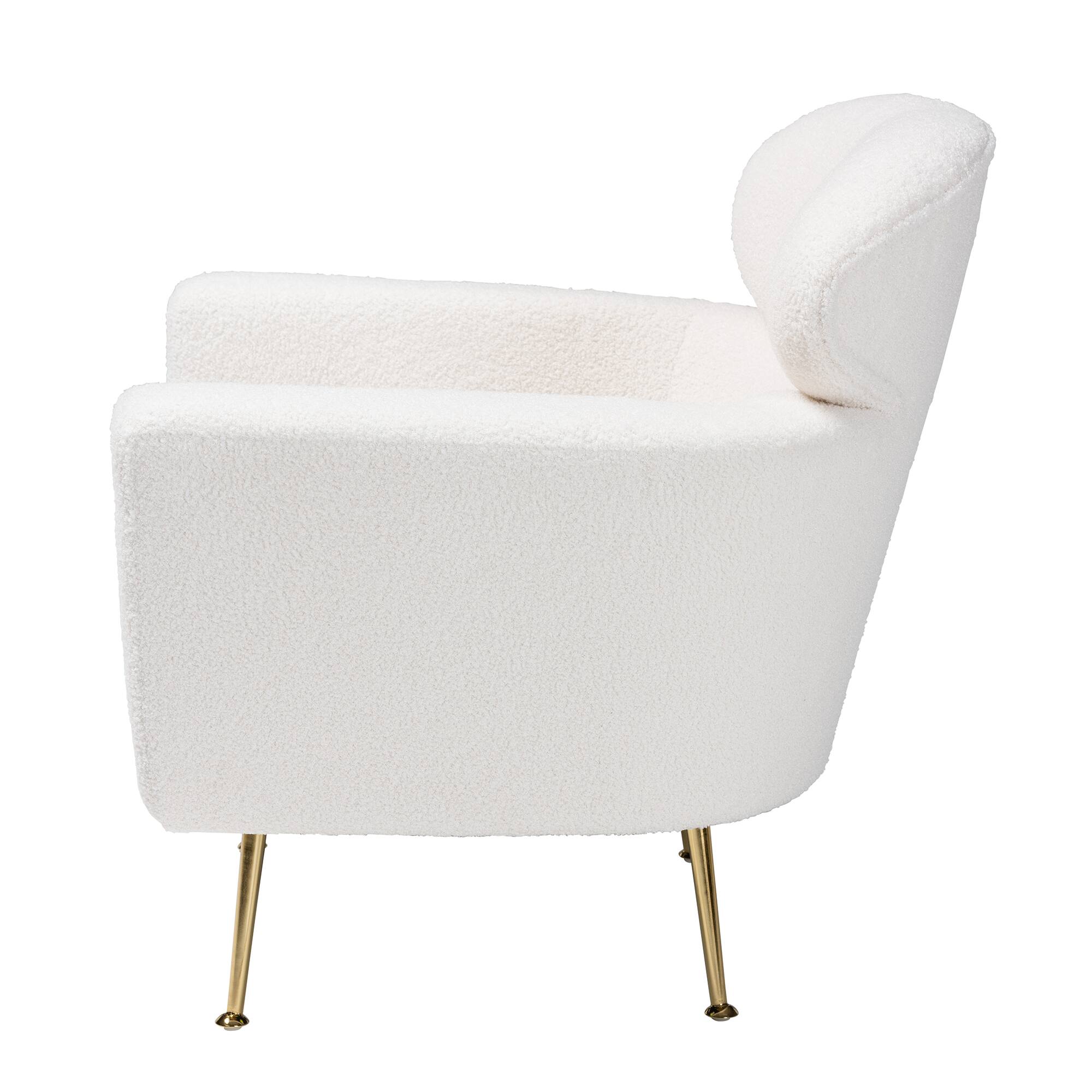 Left. Baxton Studio - Fantasia Modern and Contemporary Ivory Boucle Upholstered and Gold Metal Armchair - Ivory.