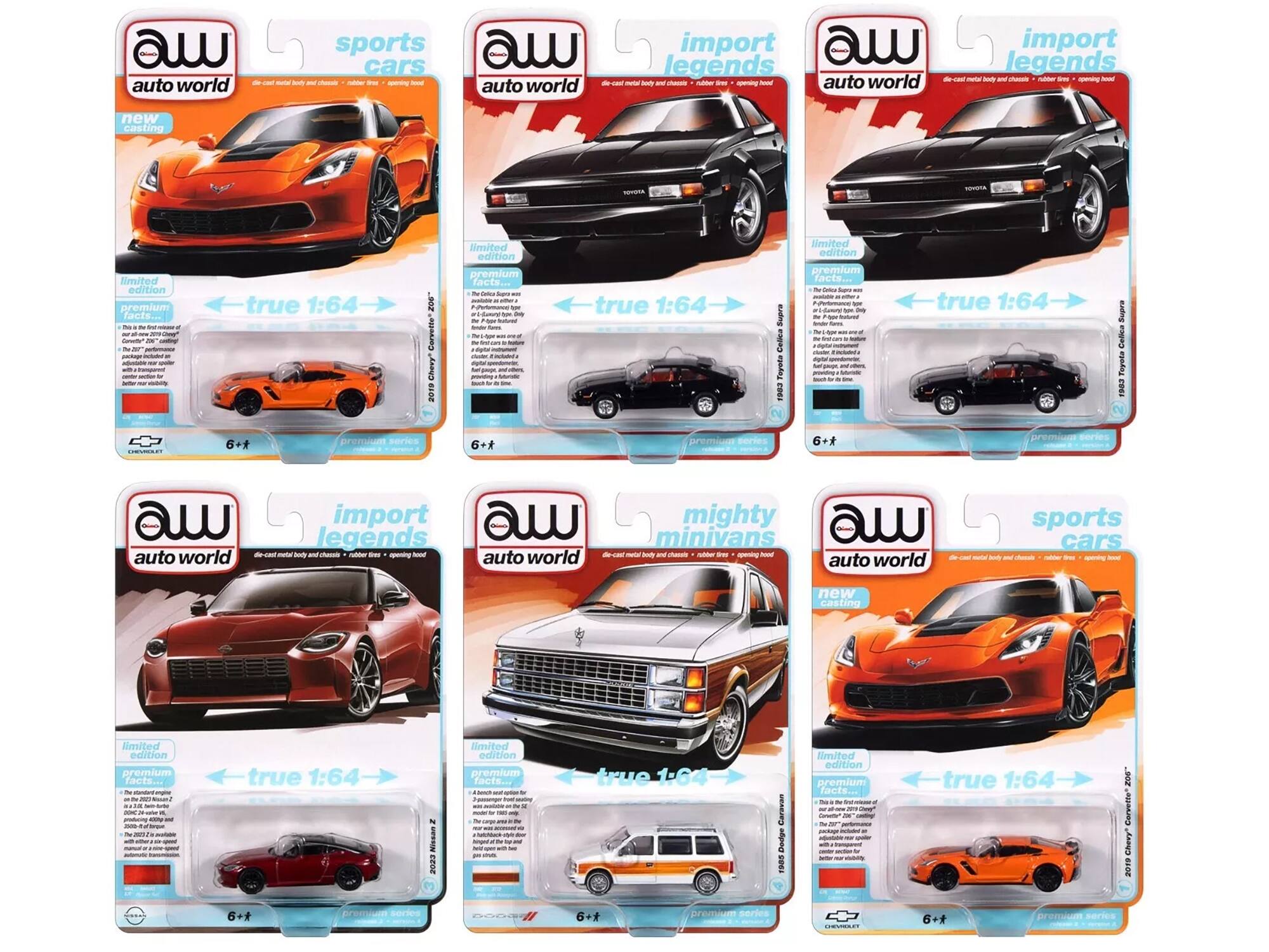 Autoworld - Auto World Premium 2024 Set A of 6 pieces Release 2 1/64 Diecast Model Cars by Auto World - Multi
