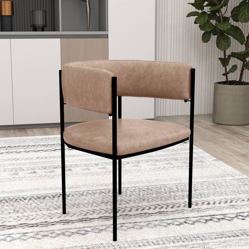 Angle. LeisureMod - Cyril Modern Leather/Velvet/Suede Fabric U-Shaped Dining Chair with Iron Frame for Home Dining Room or Office - Light Brown.