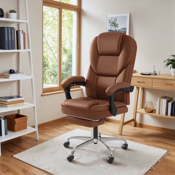 Alt View 1. Homall - Massage Office Chair Reclining Computer Chair Ergonomic Executive Leather Chair Support 8 Hours Heavy Duty Design - BROWN.