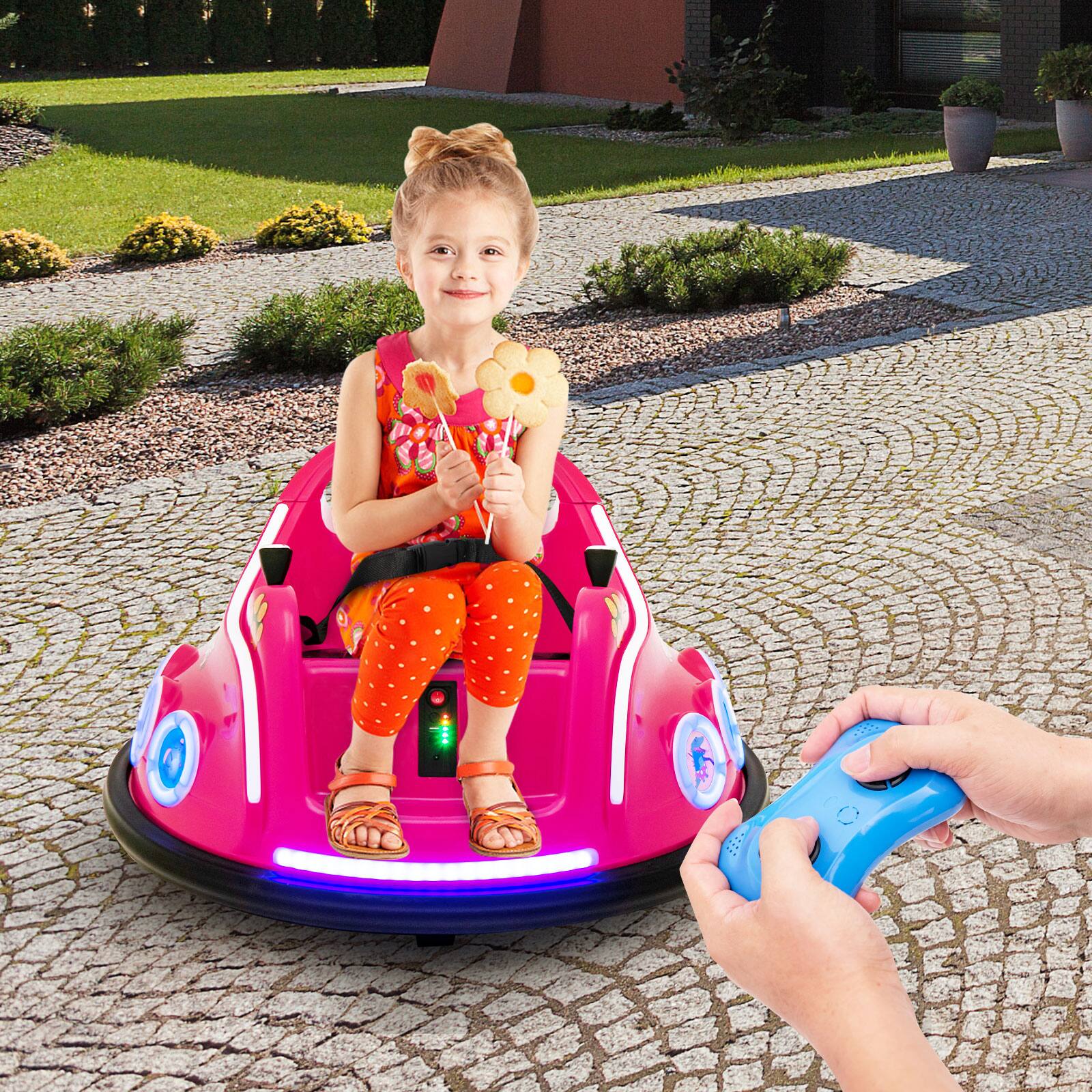 Alt View 3. Costway - Costway 12V Kids Ride on Bumper Car Remote Control w/ Flashing LED Light & Music - Pink.