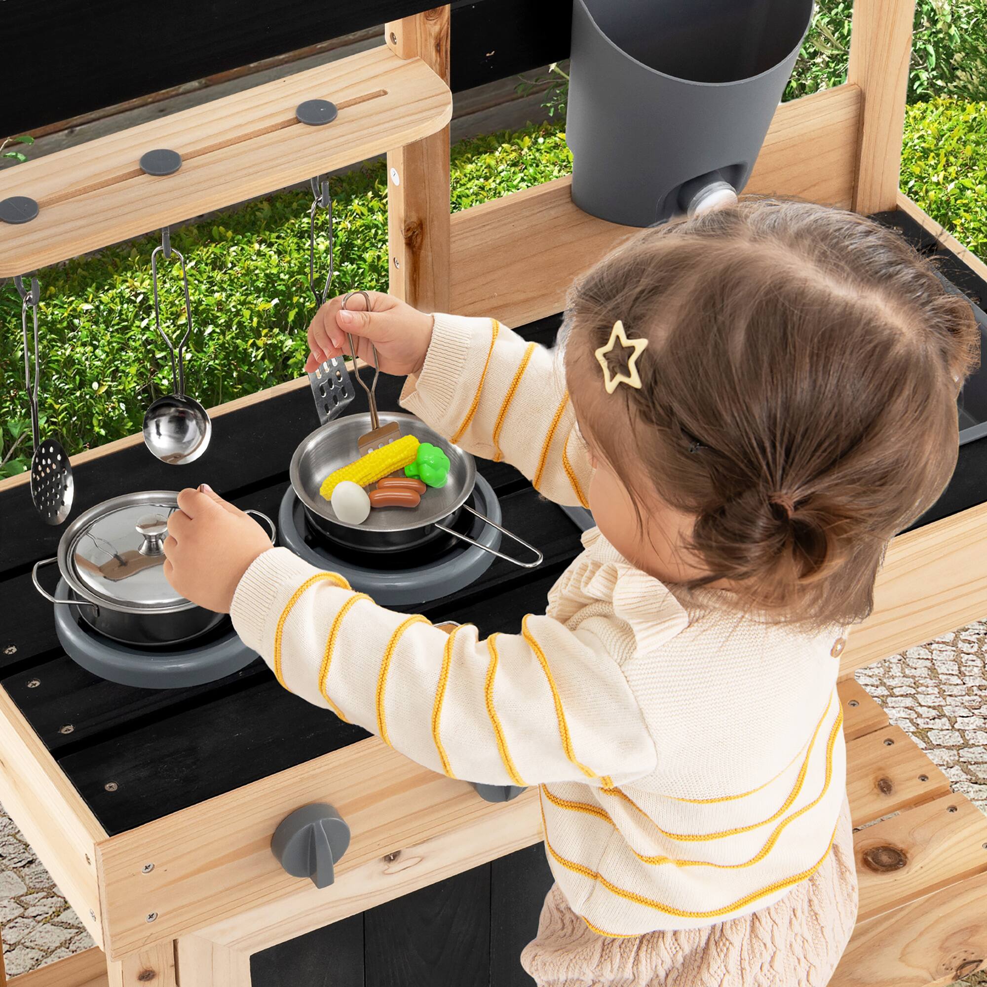 Alt View 4. Gymax - Gymax Mud Kitchen Playset Outdoor Kids Pretend Play Kitchen w/2 Removable Sinks Faucet Natural - Natural, Black.