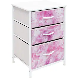 Sorbus - Nightstand with 3 Drawers - Steel Frame, Wood Top &Fabric Bins -Home, Bedroom, Office & College Dorm - Tie dye pink