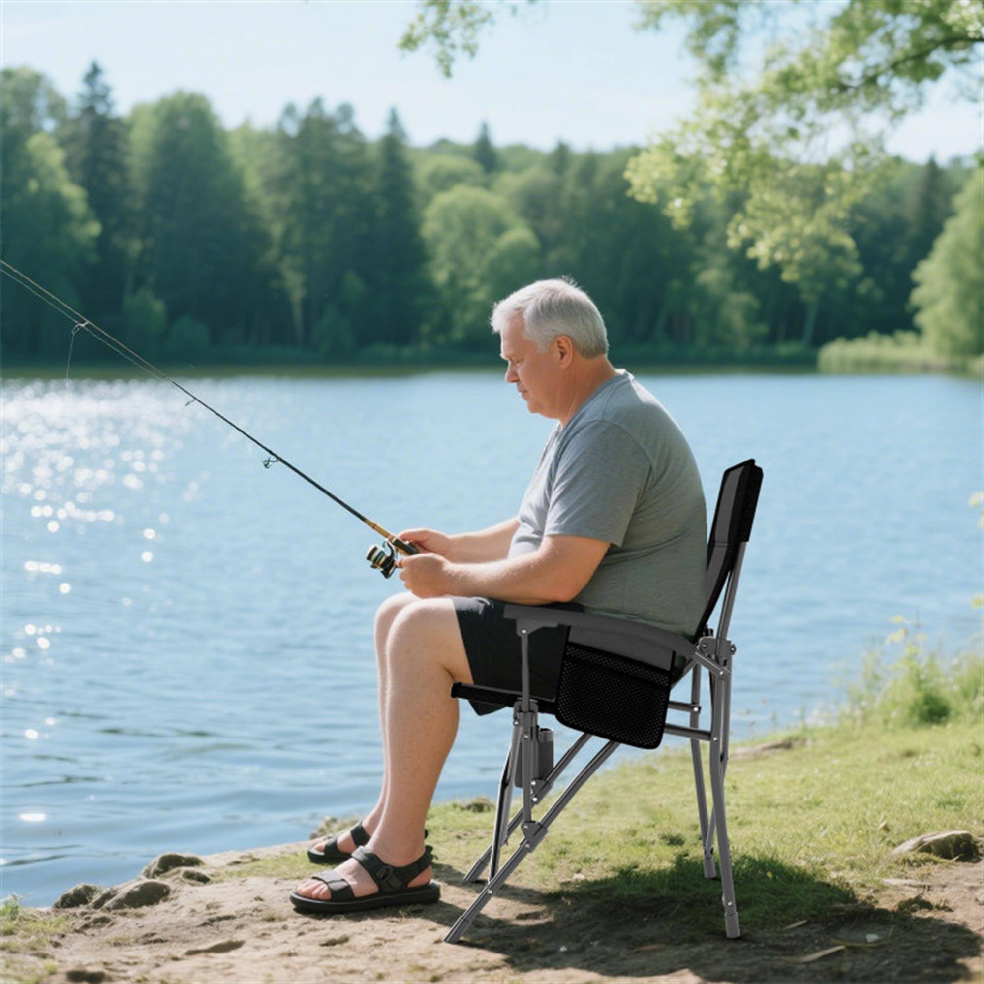 Alt View 1. Boyel Living - Gray Folding Camping Chair 35.0-in L x 25.0-in W x 23.5-in H with Cup Holders - Gray.