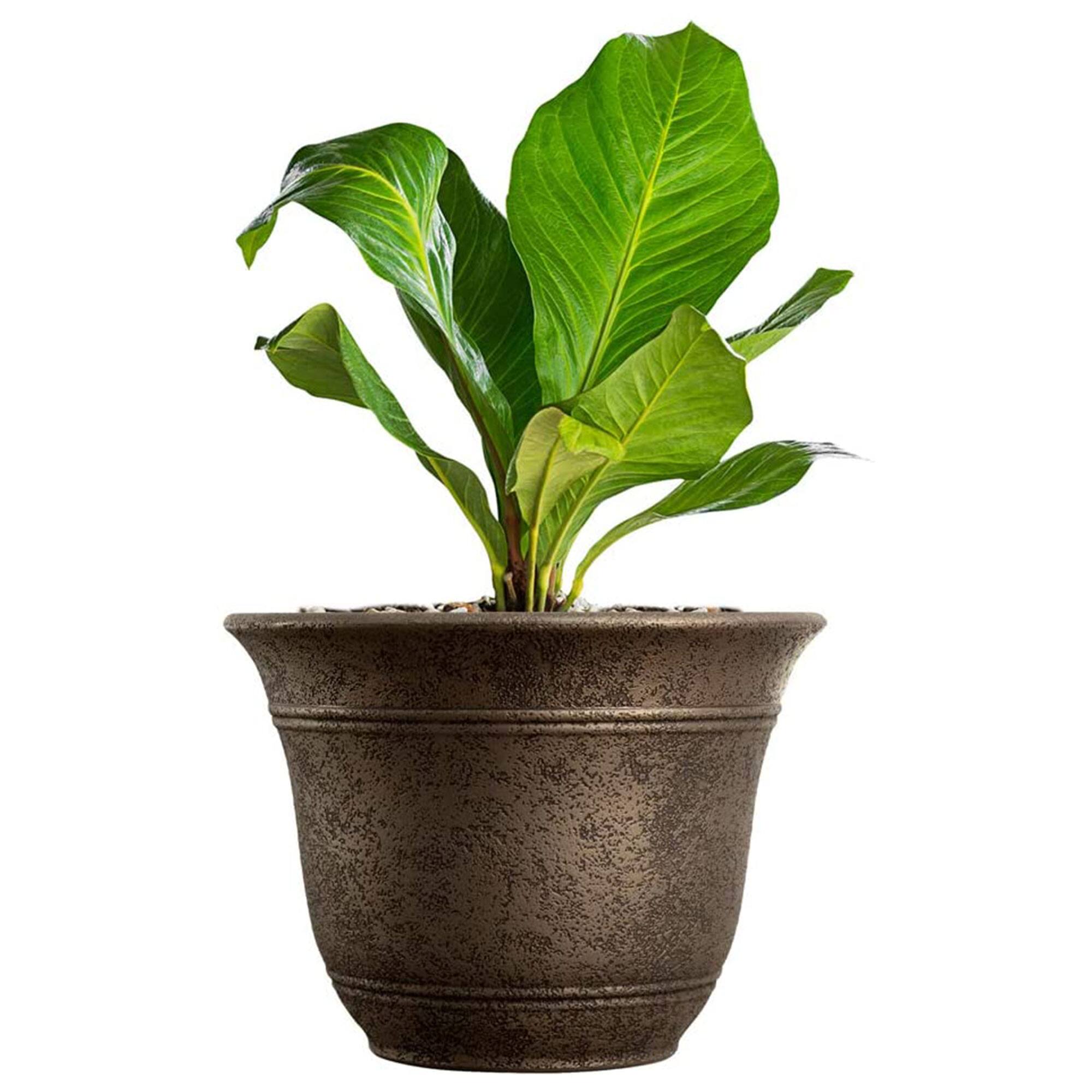 Alt View 1. Listo - HC Companies 13-Inch Wide Sierra Planter Round Plastic Planter, Nordic Bronze - Celtic Bronze.