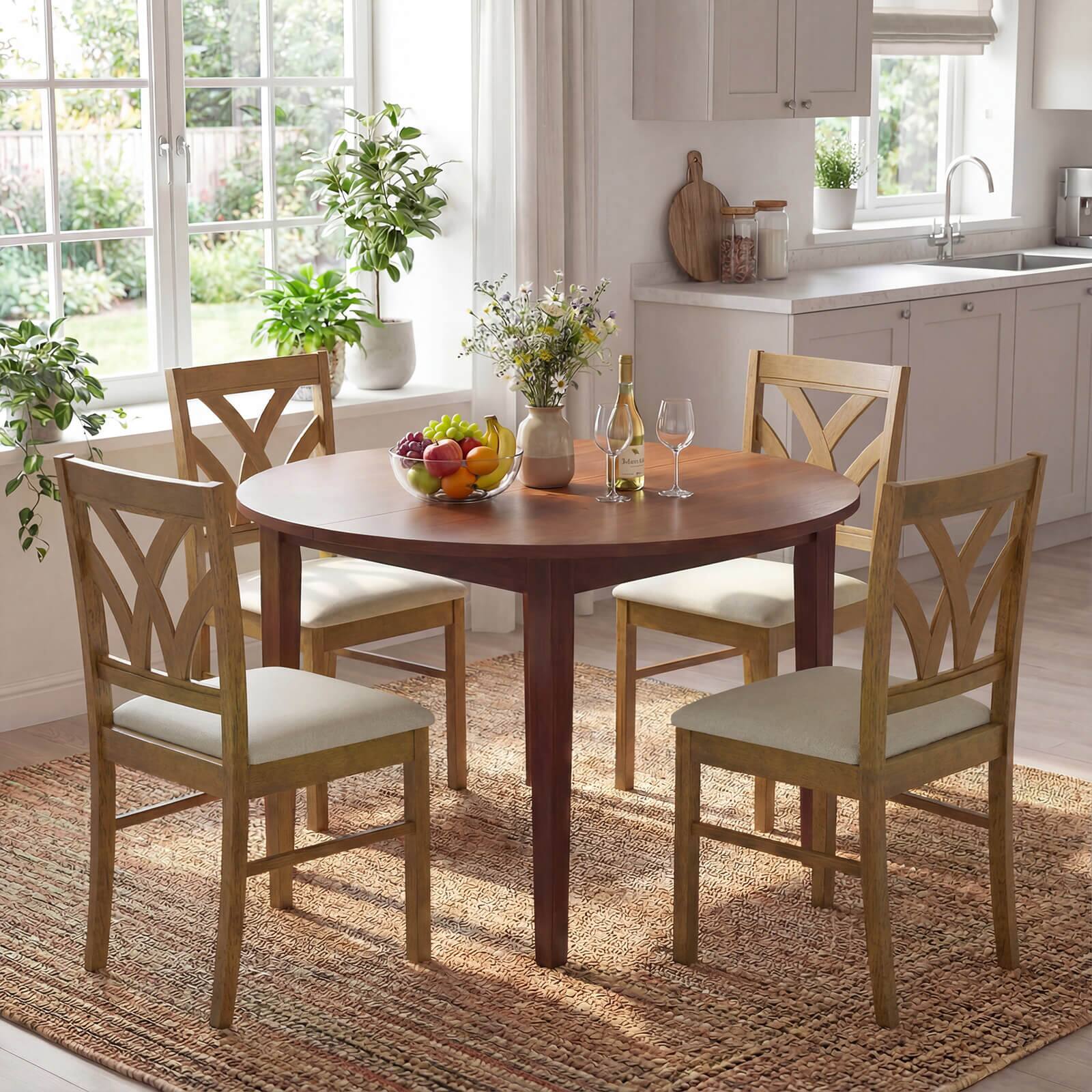 Alt View 4. Costway - Costway Wooden Dining Chairs Set of 4 with Rubber Wood Frame Hollowed Backrest for Kitchen - Oak + Light Brown.