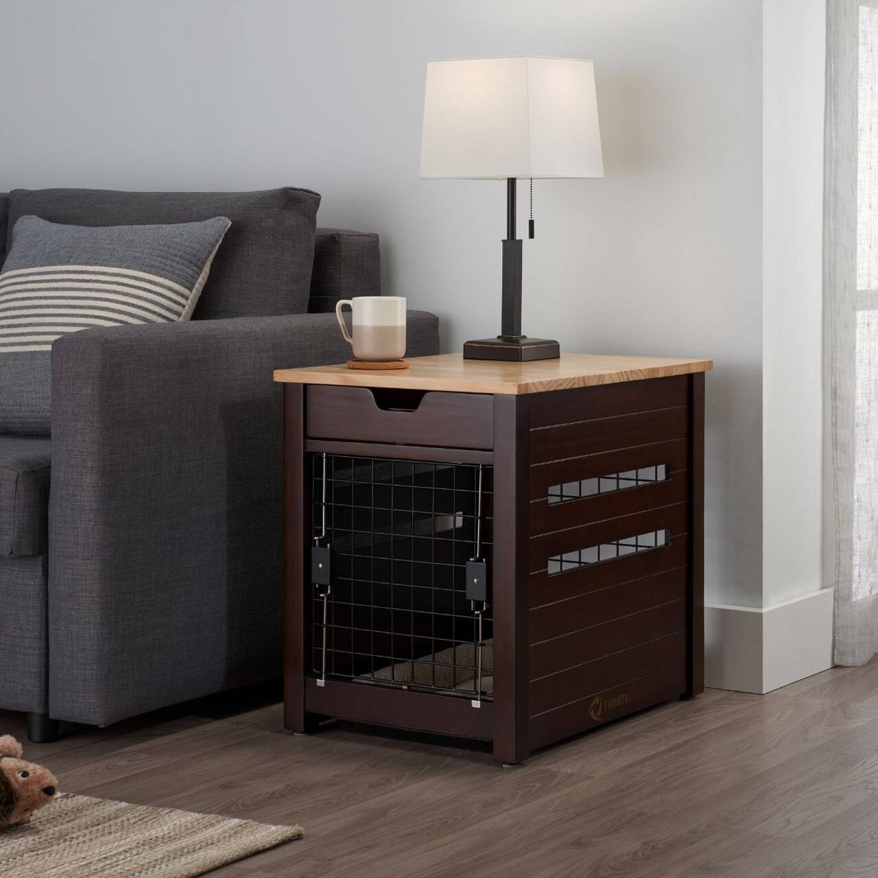 Alt View 13. TRINITY - 18" Espresso Brown Pet Crate End Table w/ Drawer - Espresso Brown.