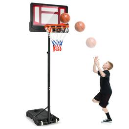 Costway - Kids Basketball Hoop Portable Backboard System with Adjustable Height Ball Storage - Black,Red