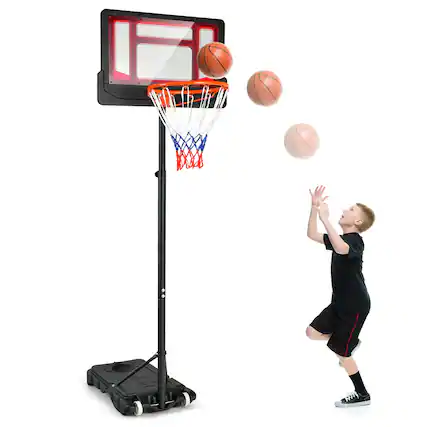 Front. Costway - Costway Kids Basketball Hoop Portable Backboard System with Adjustable Height Ball Storage - Black,Red.