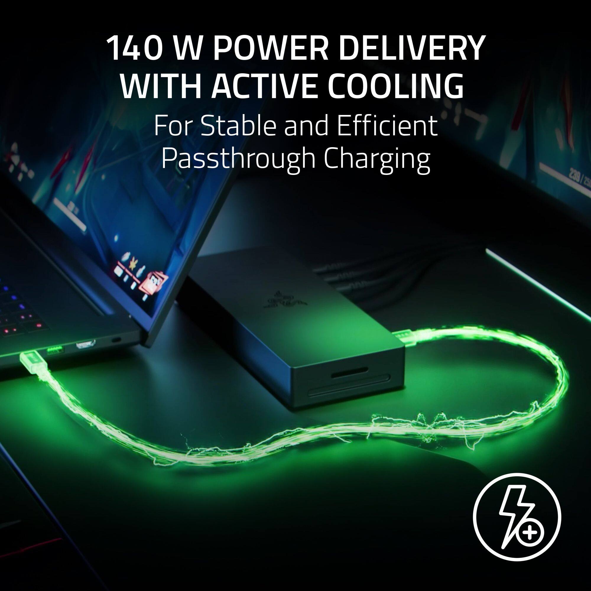 140 W POWER DELIVERY WITH ACTIVE COOLING For Stable and Efficient Passthrough Charging