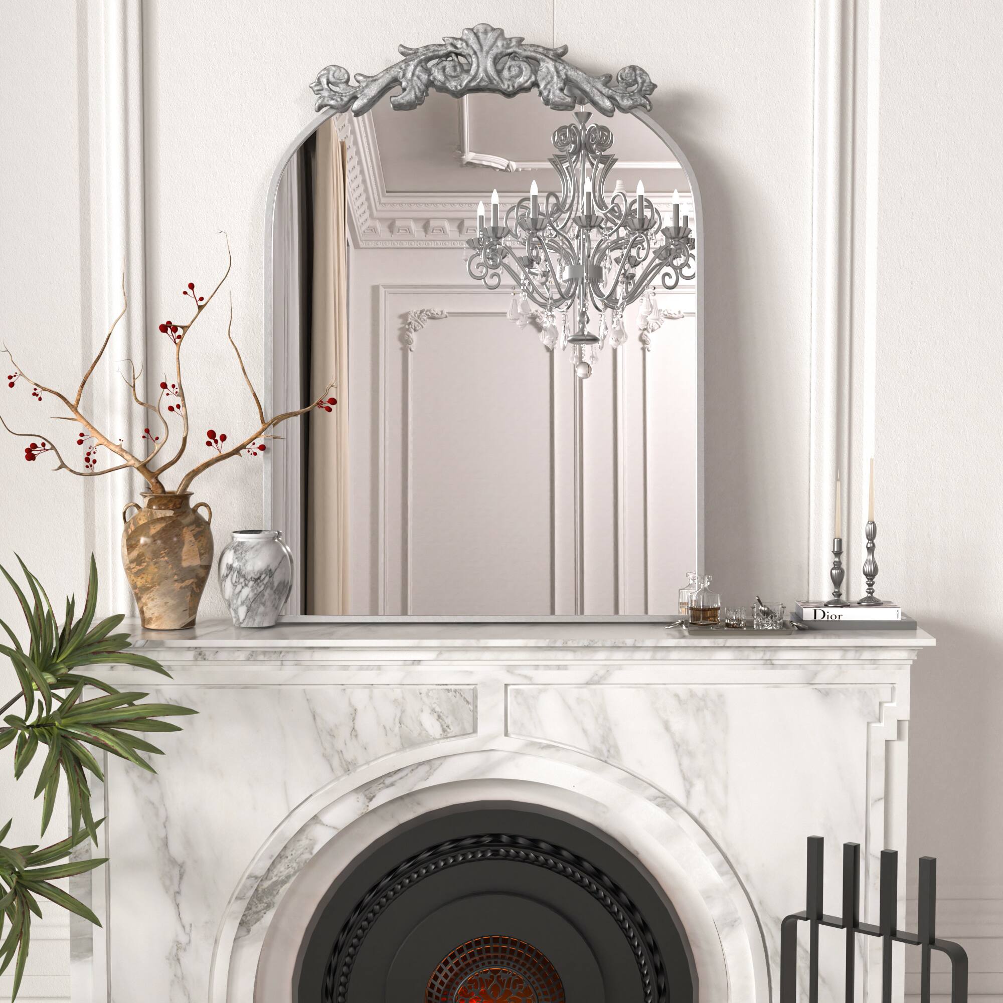 PAIHOME - 19x30 inch Mirror, Traditional Vintage Ornate Baroque Wall Mirror for Bathroom Bedroom Hallway Fireplace Decor - Silver