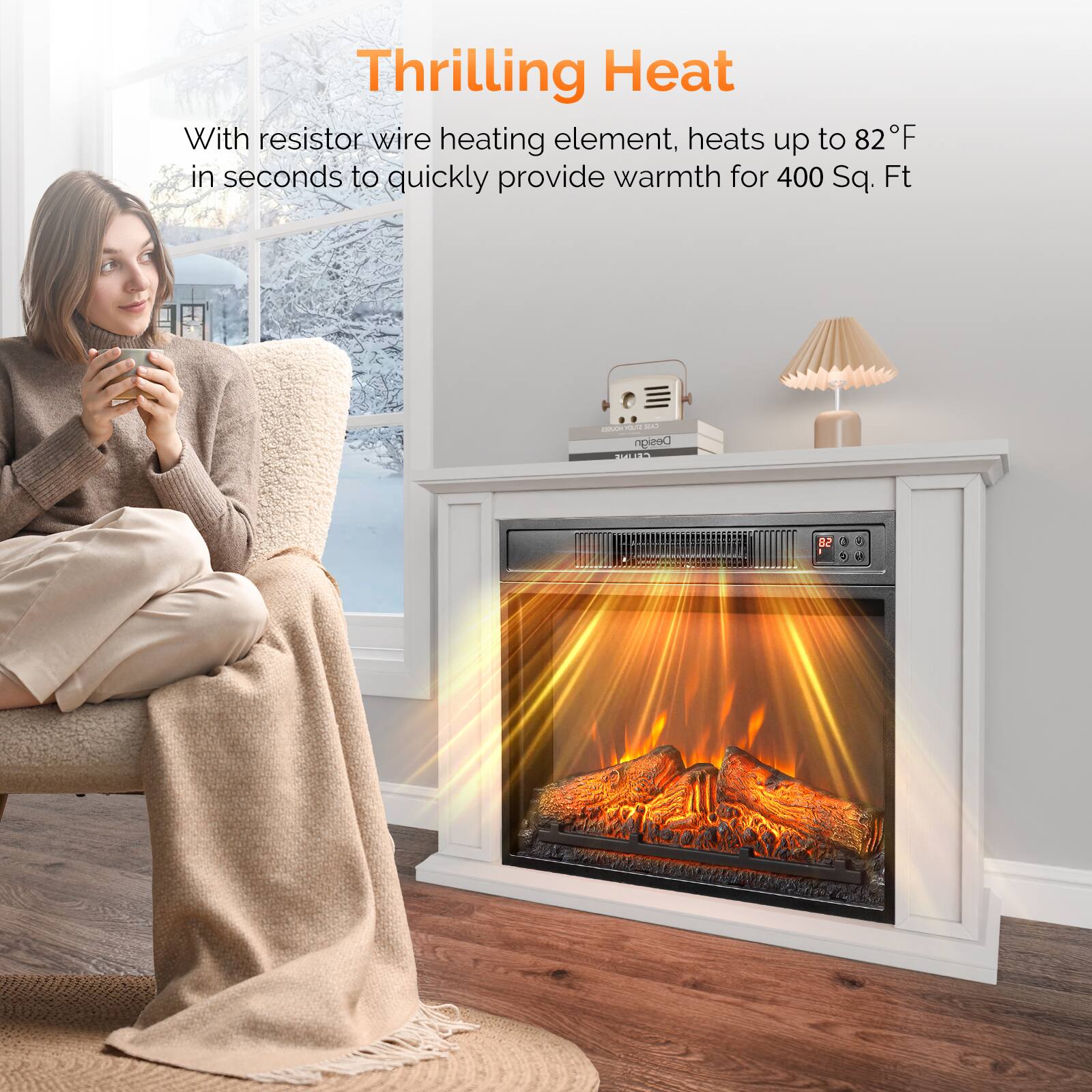 Thrilling Heat

With resistor wire heating element, heats up to 82°F in seconds to quickly provide warmth for 400 Sq. Ft.