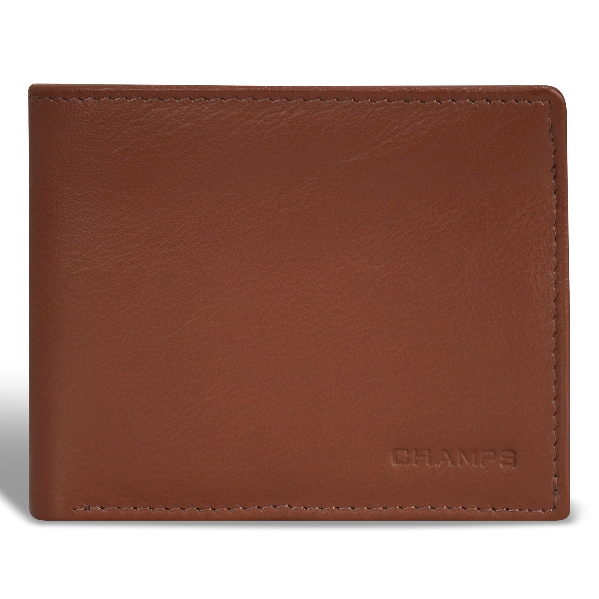 Front. Champs - Onyx Collection Leather Zip Bi-Fold Wallet - Brown.