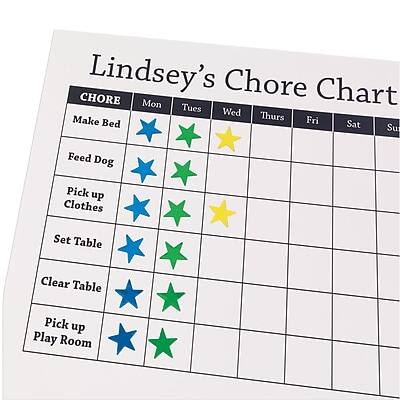 Lindsey's Chore Chart

CHORE | Mon | Tues | Wed | Thurs | Fri | Sat | Sun
--- | --- | --- | --- | --- | --- | --- | ---
Make Bed | ★ | ★ | ★ | | | | |
Feed Dog | ★ | ★ | | | | | |
Pick up Clothes | ★ | ★ | ★ | | | | |
Set Table | ★ | ★ | | | | | |
Clear Table | ★ | ★ | | | | | |
Pick up Play Room | ★ | ★ | | | | | |