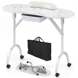 Costway - Portable Nail Table Station with Oxford Bag Case Sliding Drawer Leather Hand Pillow - White