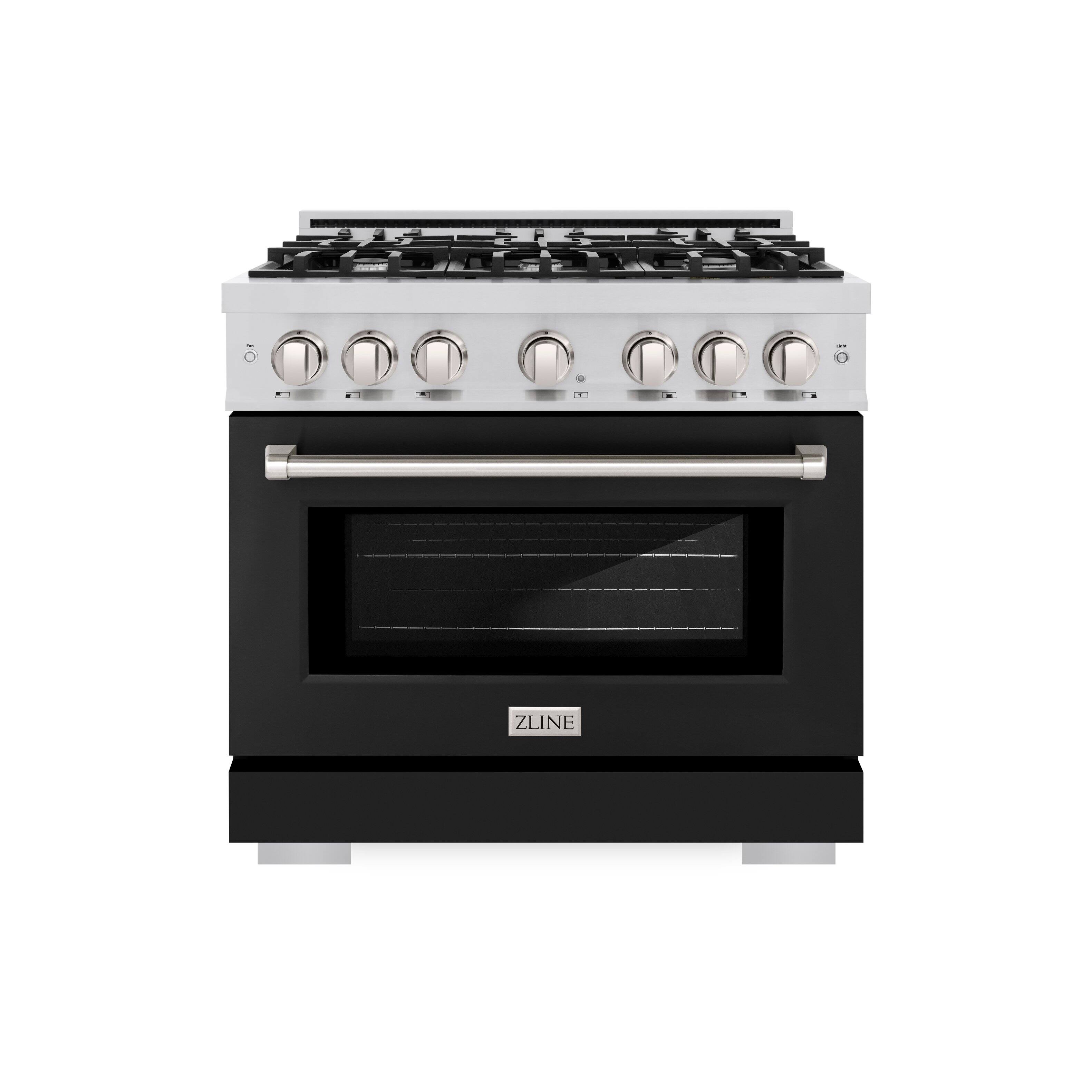 Angle. ZLINE - ZLINE 36" Select Dual Fuel Black Matte Door Range w/ 6 Burners & Convection Oven (HDR-BLM-36) - Black.