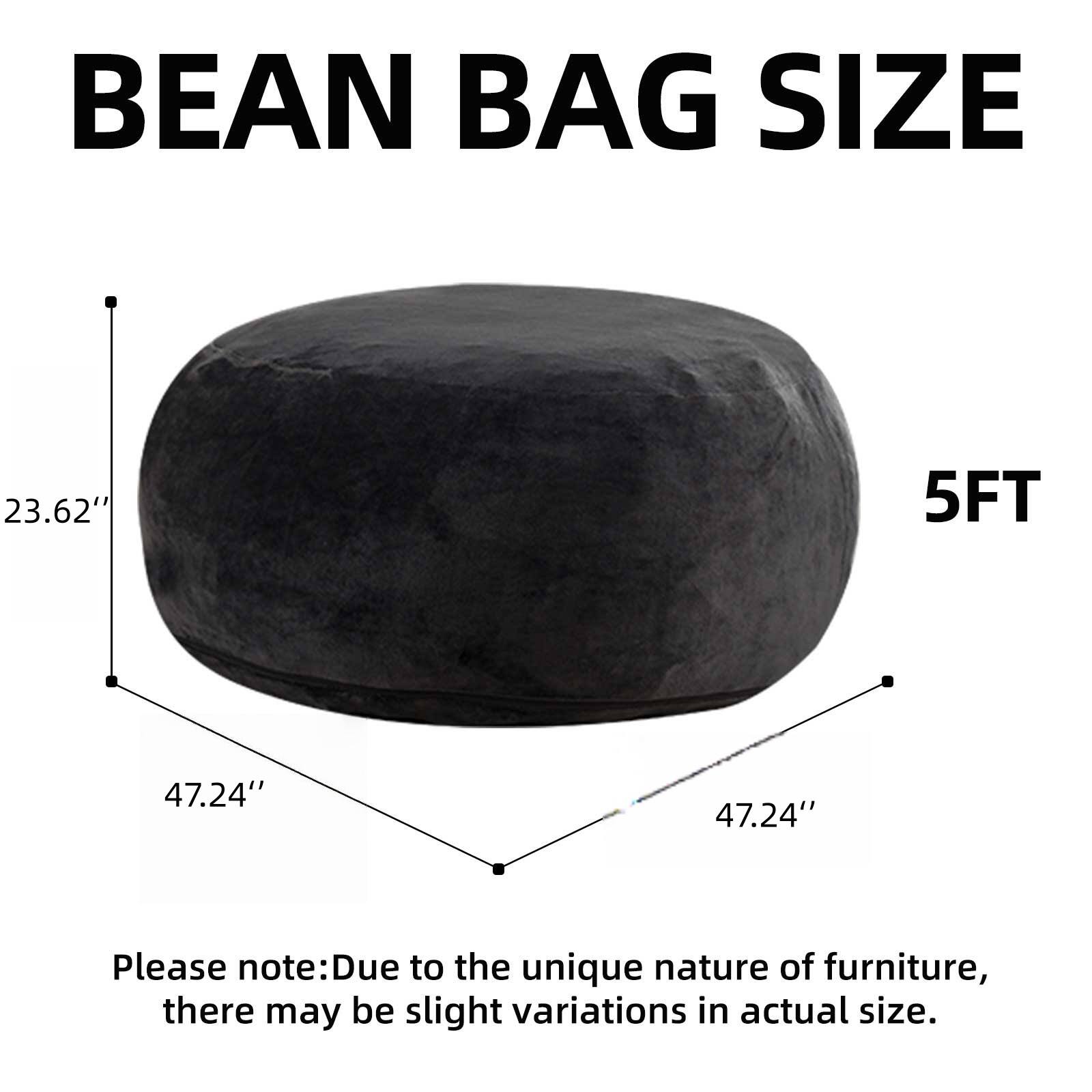 BEAN BAG SIZE  
23.62" x 5FT x 47.24" x 47.24"  

Please note: Due to the unique nature of furniture, there may be slight variations in actual size.
