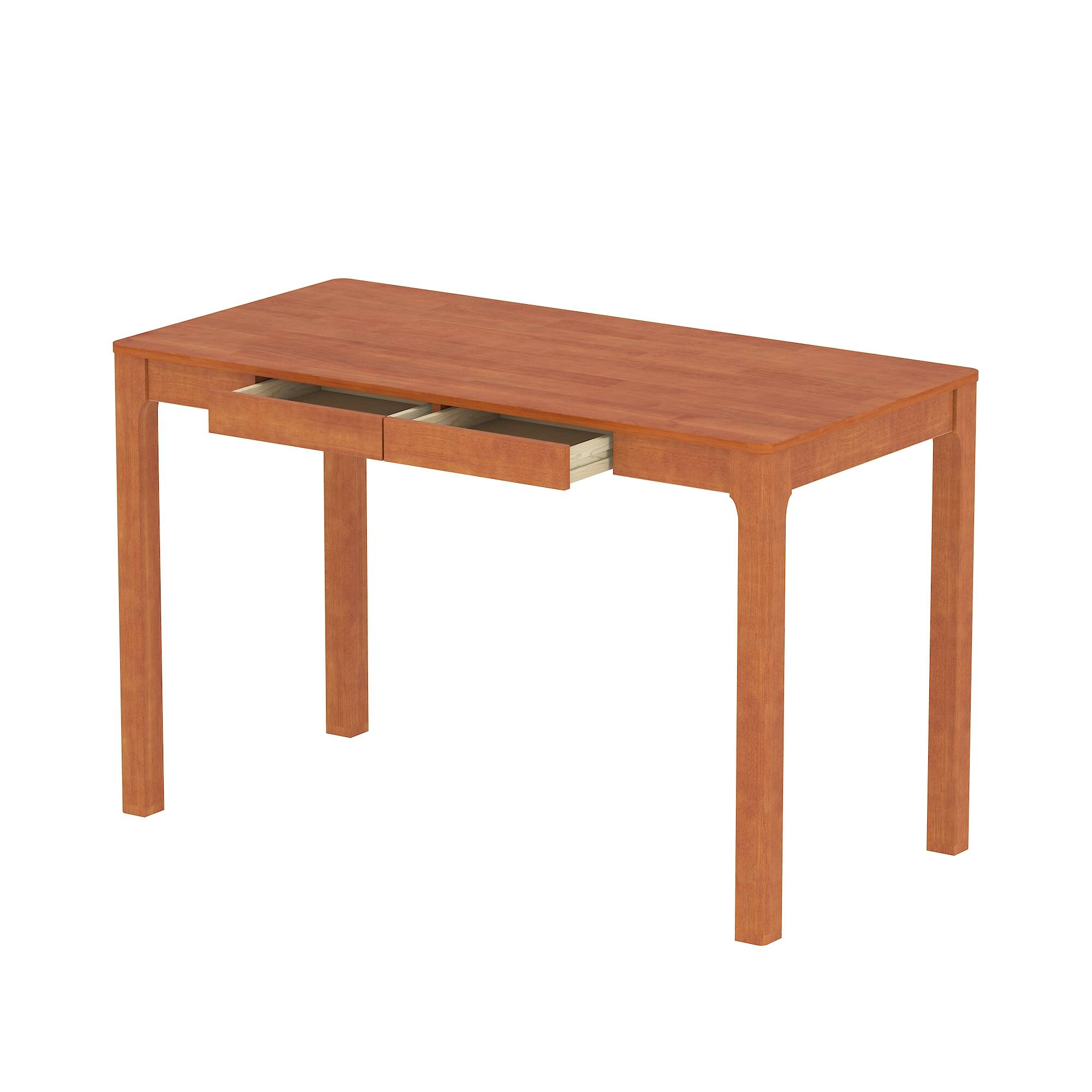 Angle. Famapy - Famapy Solid Wood Desk with Drawers: Minimalist, Functional & Warm Home Office Essential - Brown.